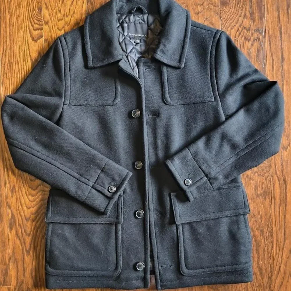 Banana Republic Italian Wool Utility Coat - Men's Medium - Black